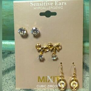 NWT MIXIT Dainty Gold & Cubic Zirconia Earring Set